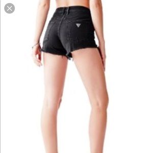 Guess high waisted black jeans shorts